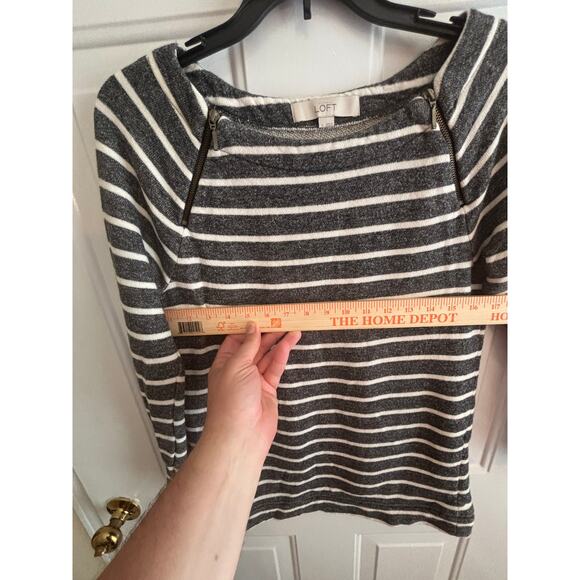 Ann Taylor LOFT Gray White Striped Cotton Blend Long Sleeve Sweater Size Small - Picture 6 of 10